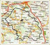 Mapa z zaznaczoną granicą administracyjną Nadleśnictwa Góra Śląska